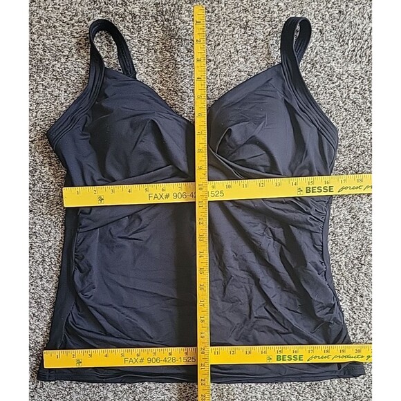 Swim Top 16 Black Solid Wrap Front Slimming (L)  Adjustable Lands End Beach S93 - Picture 2 of 7